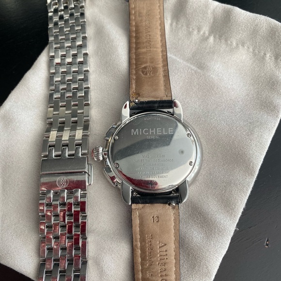 Stainless Michele Serein Diamond Watch with additional black alligator strap - Picture 3 of 5